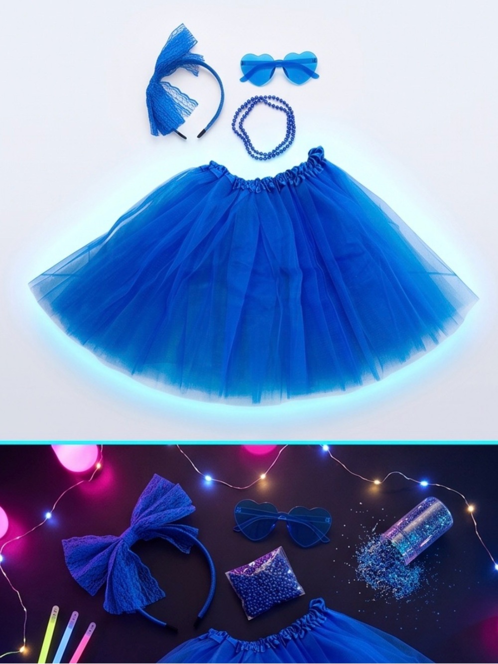 NWOT 80s Costume Royal Blue Tutu Set Accessories One Size Retro Bachelorette